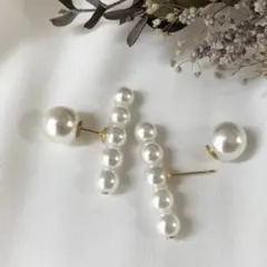 普段使いや入学式＆卒業式にも！5連パールピアス＆パールキャッチ付き