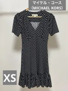 マイケルコース ひざ丈ワンピース 黒 水玉 ドット フリル 半袖 XS