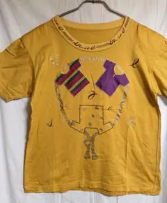 セール　ミセス　アップリケ＆プリント　Tシャツ ゆったりサイズ　マスタード