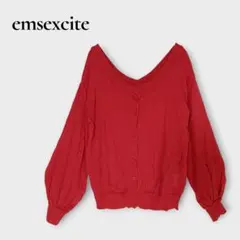 エムズエキサイト 深Vネック カーディガン トップス 薄手 レッド M