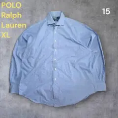 【希少】90sUSA古着ポロバイラルフローレン長袖シャツ青ギンガムチェック柄