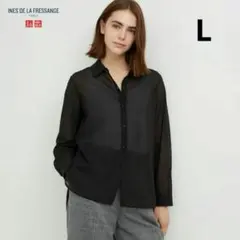 ユニクロ コットンシアーシャツ ブラック 長袖シャツ L