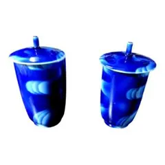 宮内庁御用達深川製磁組湯呑み　共箱入り　オールド深川　藍染