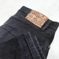 ✨美品✨児島ジーンズ　 W30 ブラック　ストレートデニム　革パッチ　Mサイズ