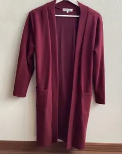 バーガンディ ロングカーディガン ウエストリボン付き