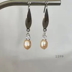 天然色オレンジ・淡水パール＆キュービックジルコニア　ピアス　サージカルステンレス