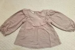 ★＊ZARA フリル付き長袖ブラウス チュニック98cm くすみピンク