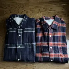 無印良品　チェック柄長袖シャツ ネイビーとオレンジ2枚セット