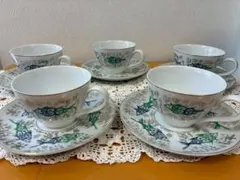 魚模様のティーカップとソーサーセット 5個