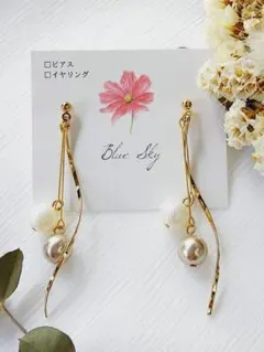 48 パール 華奢 揺れる バイカラー ゴールド 大人 ピアス イヤリング