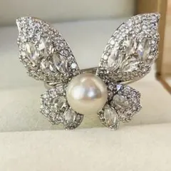 あこや真珠リング アコヤ　指輪コバルトブルーホワイト系 7mm