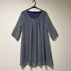 m.f.editorial ストライプ 五分袖チュニック Mのサムネイル