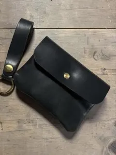 ハンドメイド レザーポーチ キーホルダー付き