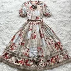 カネコイサオ パッチワーク ロングワンピース 花柄 パッチワーク