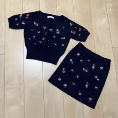 花柄刺繍ネイビーセットアップ