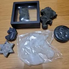 天然石　石彫刻セット フクロウ・人の顔・星型