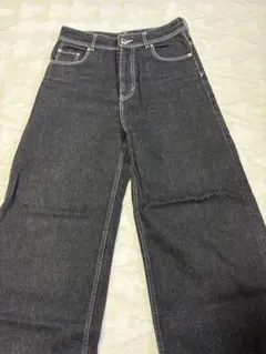 フリンジ裾 ワイドレッグデニム