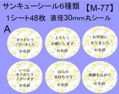 サンキューシール48枚【M-77】メッセージ/ギフト/おめでとう/ハンドメイド