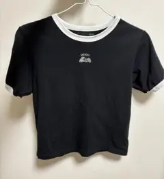 ヘザー　スヌーピー刺繍 ブラック半袖Tシャツ