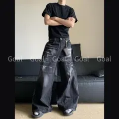 ワイドデニム バギー ワイドシルエット ウォッシュ加工 y2k ストリート 黒