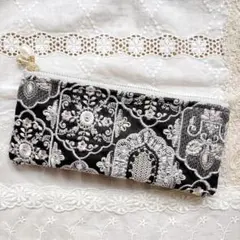 【限定カラー✧】インド刺繍リボン生地♡フラットポーチ ペンケース③