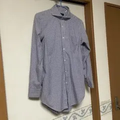 ビサルノメンズ携帯安定Yシャツブルー系チェック柄ワイドカラー