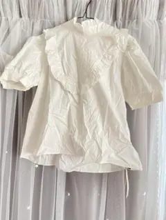 夢展望 ホワイトフリルリボンブラウス Lのサムネイル