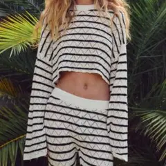 タグ付き♡春夏♡水着の上にもZARA ストライプ クロップドニット Sサイズ