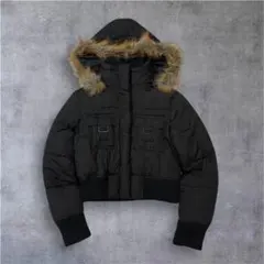 Y2K 短丈 ファーダウン ジャケット 平成ギャル 白ギャル ブラック 黒　M