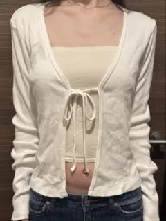 Brandy Melville フロントリボン 長袖 リブカーディガンのサムネイル