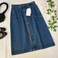 【新品タグ付✨Lサイズ】クラシカルエルフ 膝丈フロントボタンデニムスカート