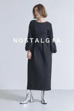 ［美品］ノスタルジア♡バルーンスリーブ Vネックジャガード コクーンワンピース