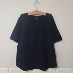 ユニクロ ワッフル クルーネックT Tシャツ S ブラック 黒