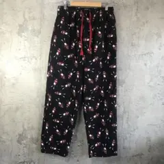 Y5833古着　柄パンツ　パジャマパンツ　黒　90s Y2K