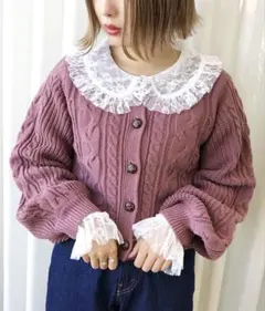 新品【apres jour】ケーブルニットカーディガン ピンクのサムネイル