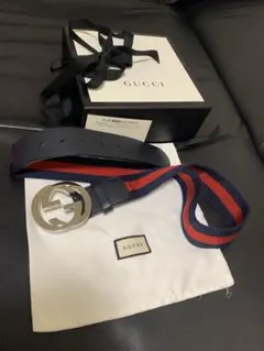 GUCCI GGロゴ ベルト ネイビー レッド