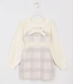 evelyn　バストリボンチェックニットOP　アイスグレイ