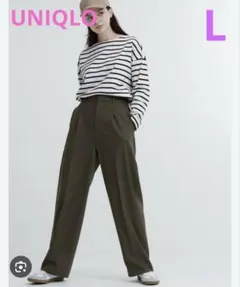 UNIQLO タックワイドパンツ　秋冬　ダークグリーン　カーキ　L