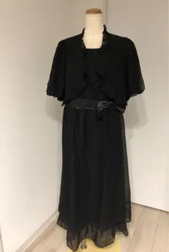 O496新品ボレロ付き胸元レース使いリボン切り替えロングワンピース17号結婚式