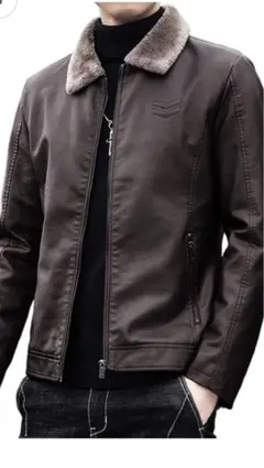 ブラウンレザー ファー付きジャケット