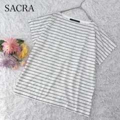【M】サクラ　半袖Tシャツ　ボーダー　レース　日本製　カジュアル　ゆったりのサムネイル