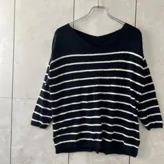 RAMIRAL ボーダーニット　ネイビーホワイト　7分袖