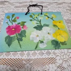 和紙ちぎり絵 色紙 立ち葵の花のサムネイル
