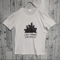 【‼️人気‼️】　猫　プリント　Tシャツ　カットソー　イラスト　XL　ホワイト