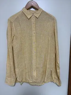 イエロー・ホワイトチェック 長袖シャツ M