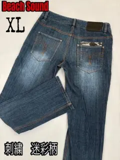 Beach Sound ビーチサウンド迷彩柄刺繍デニムパンツXL大きいサイズ