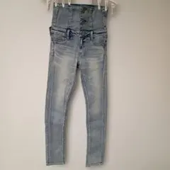 GYDA ハイウエストボタンスキニーデニムパンツ アイスブルー S