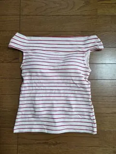 GU オフショルダーオフホワイト赤ボーダートップスカップ付きブラフィール未使用S