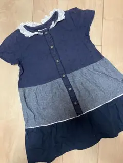 ノースリーブワンピース 120cm ネイビー ピケット　レース