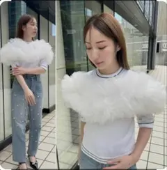 bibiy.RUE FRILL KNIT フリルニット サマーニット ネイビー - メルカリ